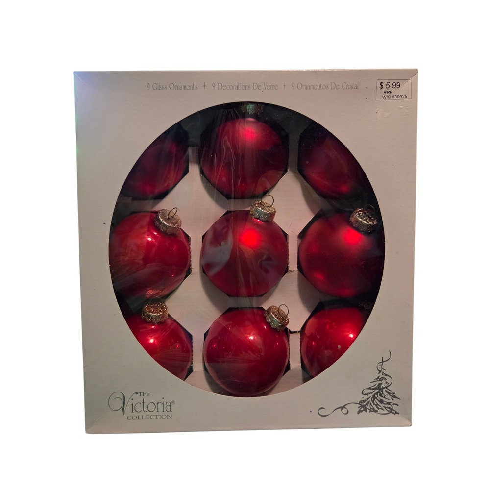 Rauch Victoria Collection Red Glass Christmas Ornaments Set of 9 Matte‎ & Glossy